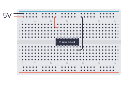 The 74HC02 IC connected to power