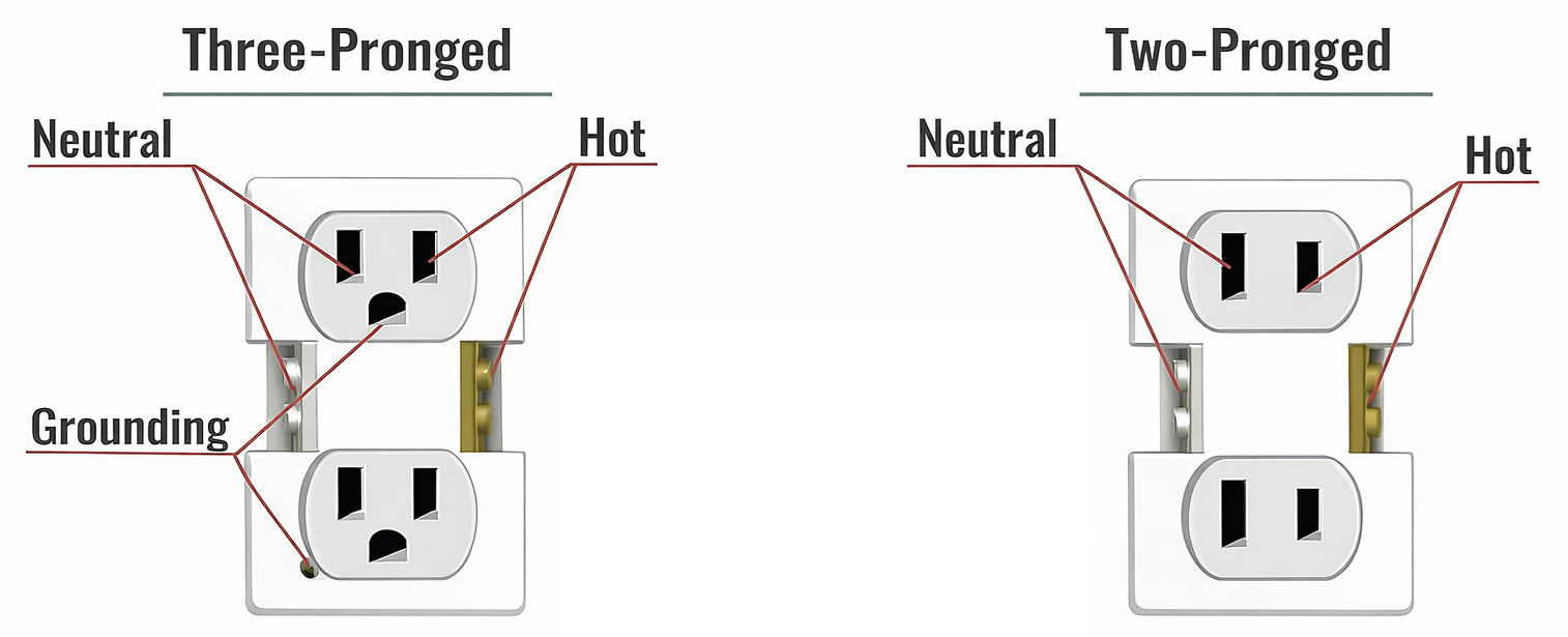 Two-Prong vs Three-Prong Plug Structure